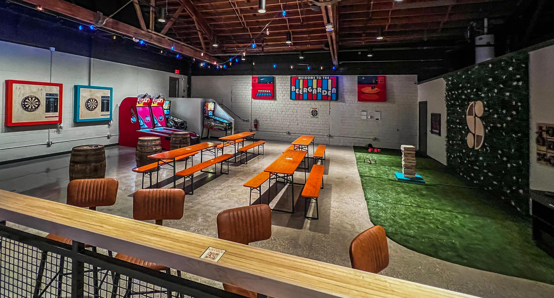 Our indoor beer garden is a perfect space to enjoy a craft beer - or other food and drinks - while enjoying a night out in Muskegon.